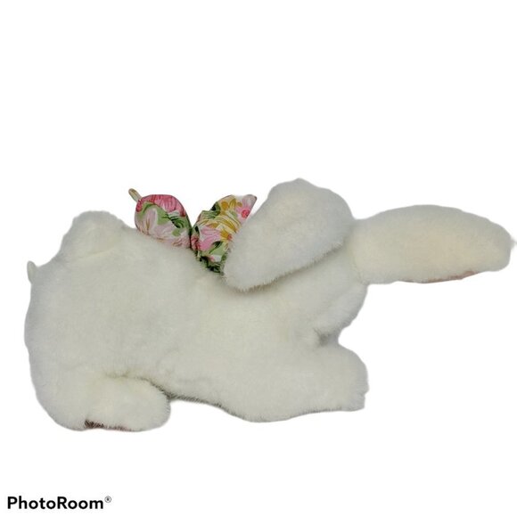 White Easter Bunny Rabbit Plush Bow 10.5 Inch - Picture 3 of 5